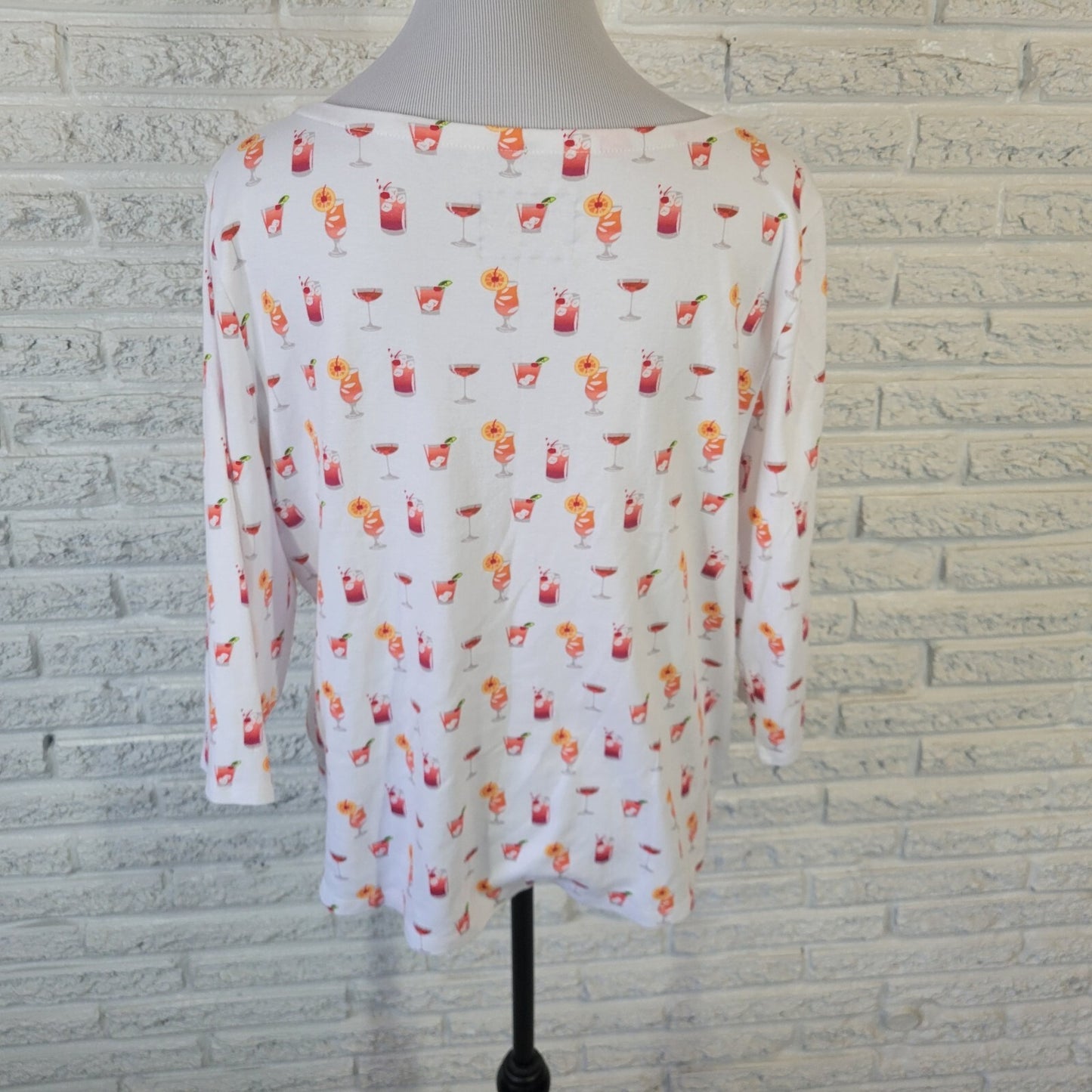 Charter Club Women Top XXL Plus Tee Pink Orange Cocktails All Over Happy Hour