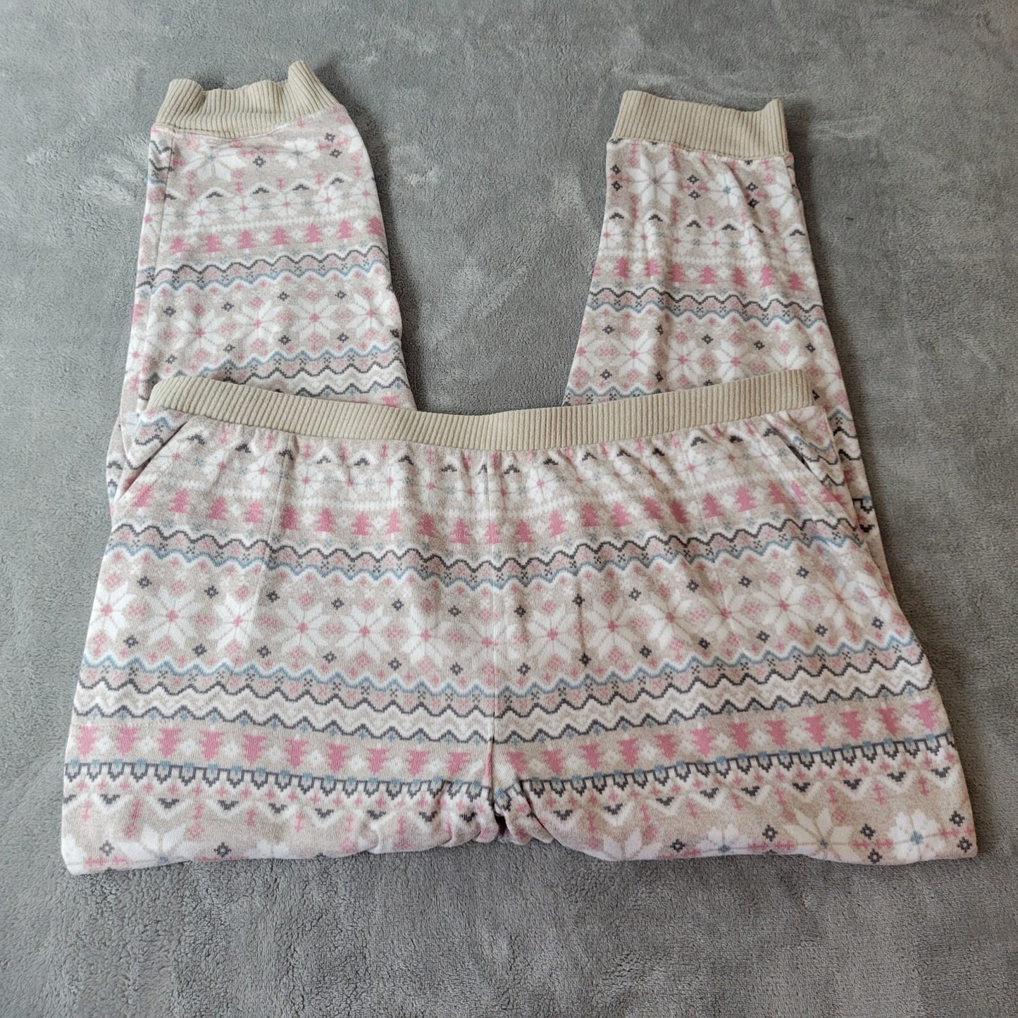 Cuddl Duds Womens Pajama Pants XL Knit Pink Beige Geometric Poly Blend Comfy