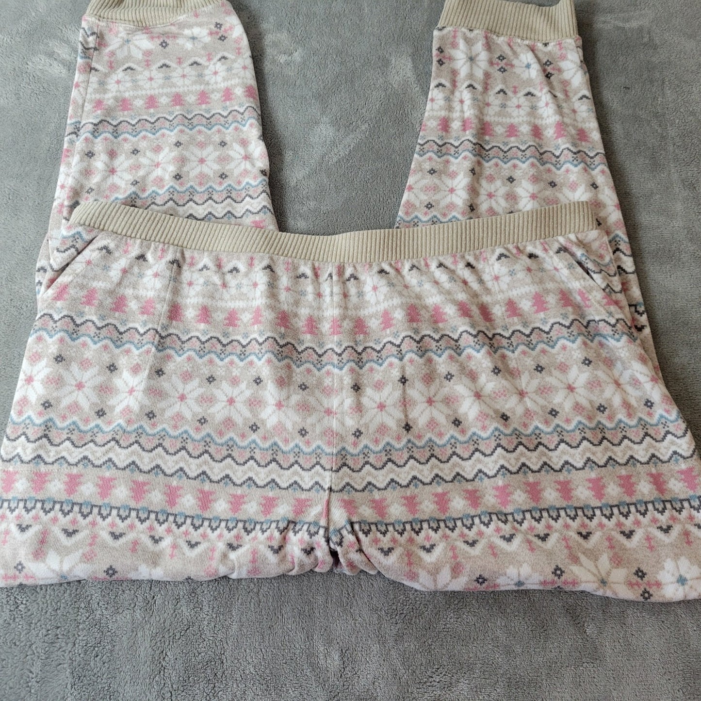 Cuddl Duds Womens Pajama Pants XL Knit Pink Beige Geometric Poly Blend Comfy