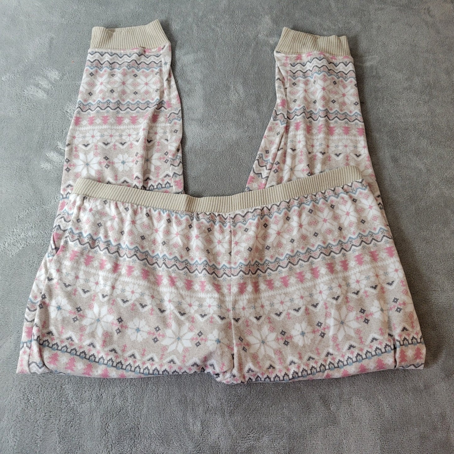 Cuddl Duds Womens Pajama Pants XL Knit Pink Beige Geometric Poly Blend Comfy