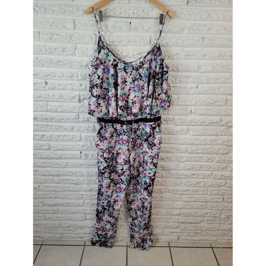 Marilyn Monroe Womens Jumpsuit Extra Large Spaghetti Strap Purple Floral Casual