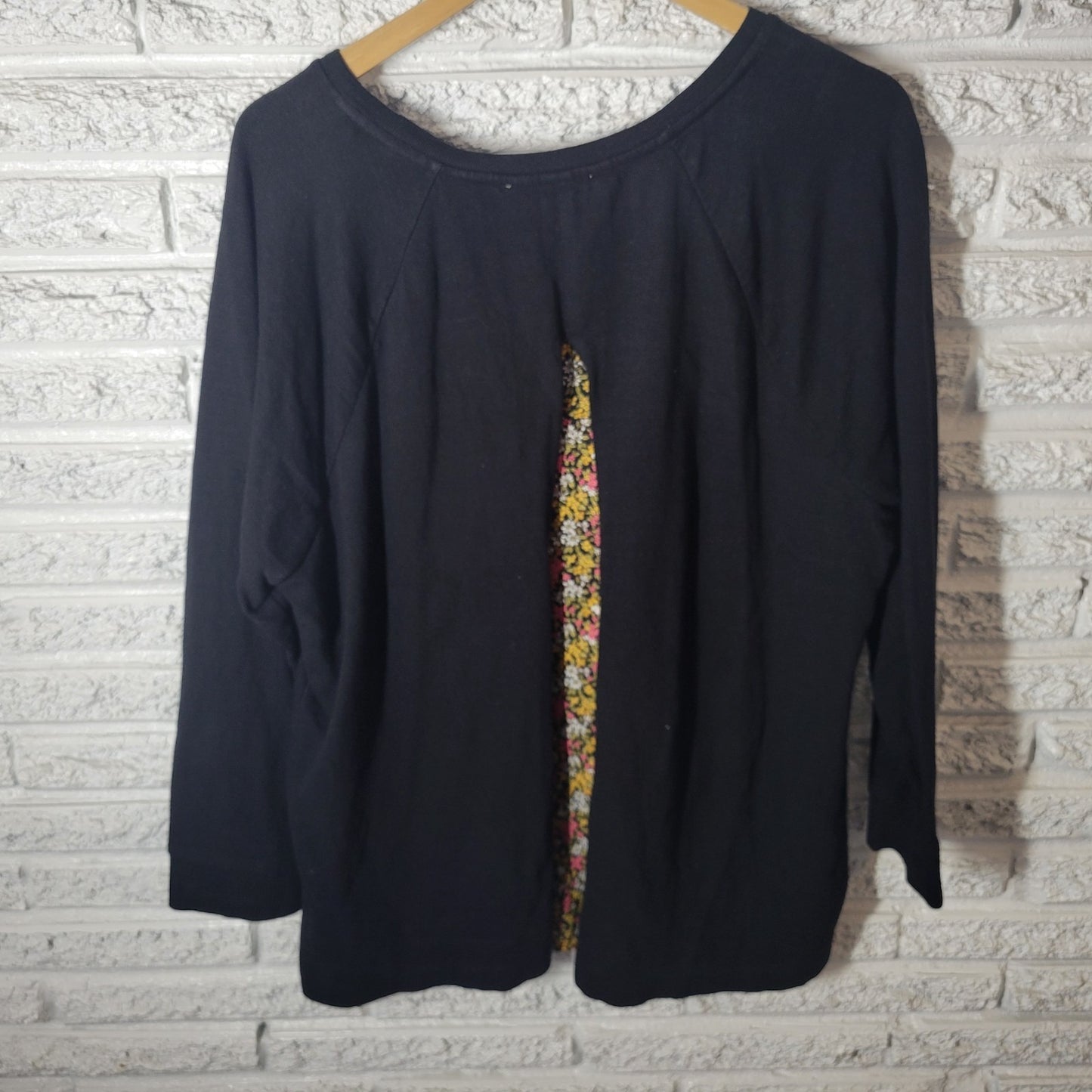 Loft Womens Top 20 22 Plus Long Sleeve Split Back Floral Chiffon Black Cotton