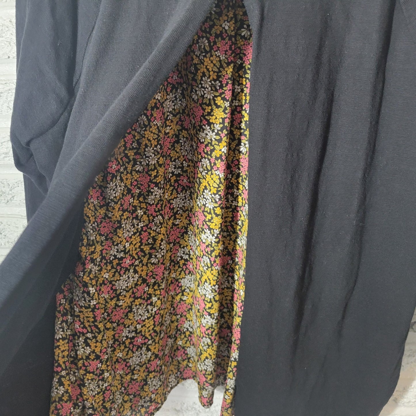 Loft Womens Top 20 22 Plus Long Sleeve Split Back Floral Chiffon Black Cotton