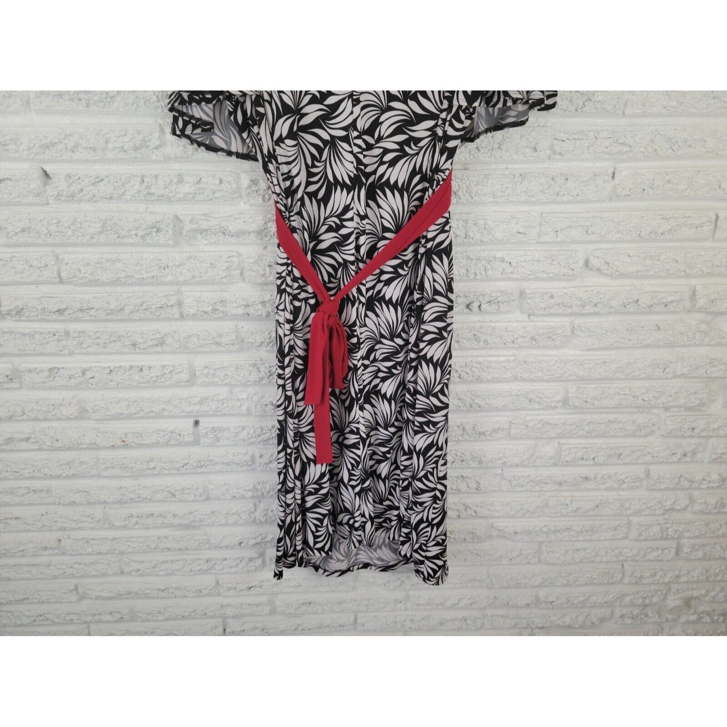 Marianne Womens Dress 2X Plus Midi Fit Flare Batwing Sleeve Black Floral Sash