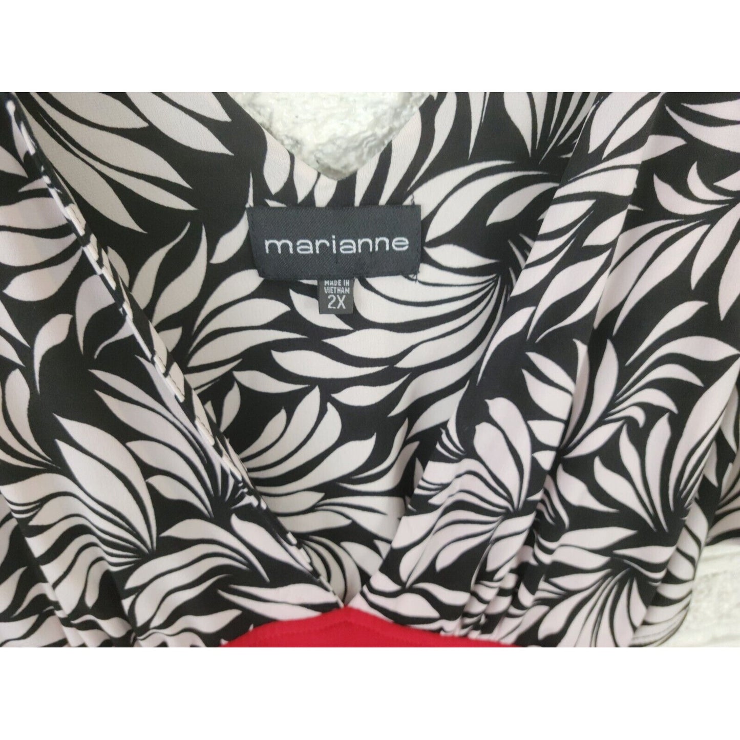 Marianne Womens Dress 2X Plus Midi Fit Flare Batwing Sleeve Black Floral Sash