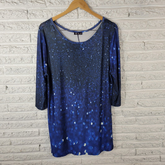 Lily Firmiana Womens Dress 1X Plus Mini 3/4 Sleeve Blue Outer Space Poly Blend