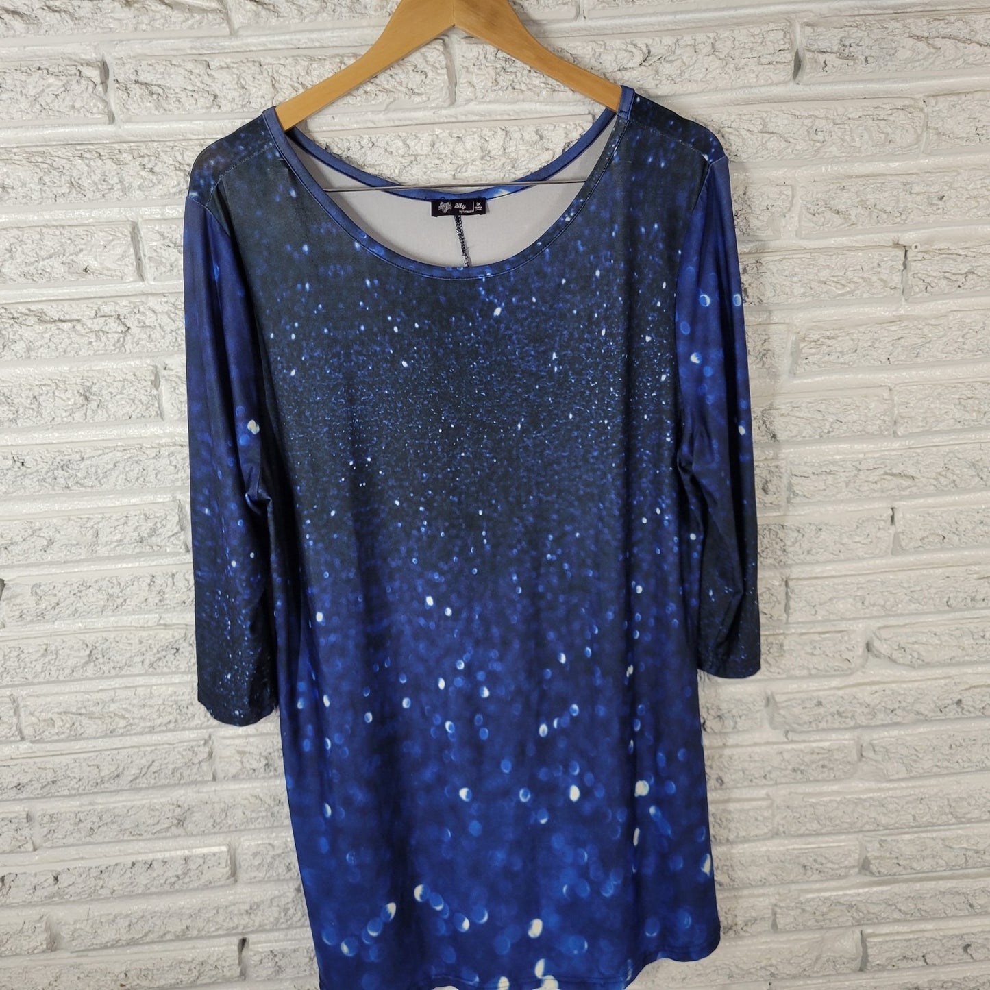 Lily Firmiana Womens Dress 1X Plus Mini 3/4 Sleeve Blue Outer Space Poly Blend