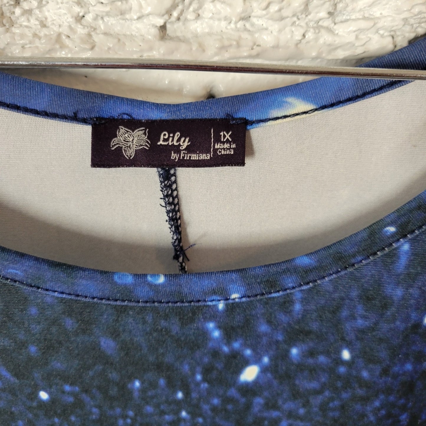 Lily Firmiana Womens Dress 1X Plus Mini 3/4 Sleeve Blue Outer Space Poly Blend
