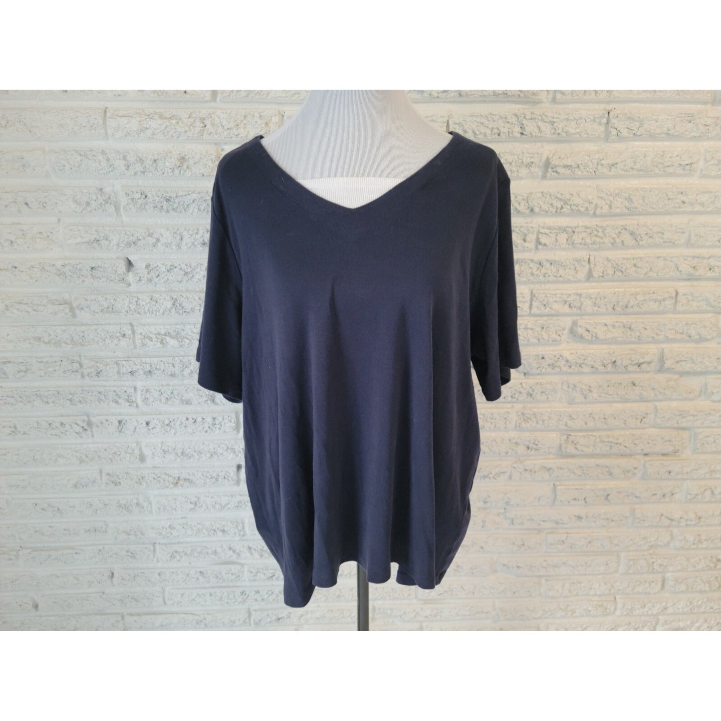 CJ Banks Womens Top 2X Plus Tee Short Sleeve Blue Cotton Basic Casual Stretch