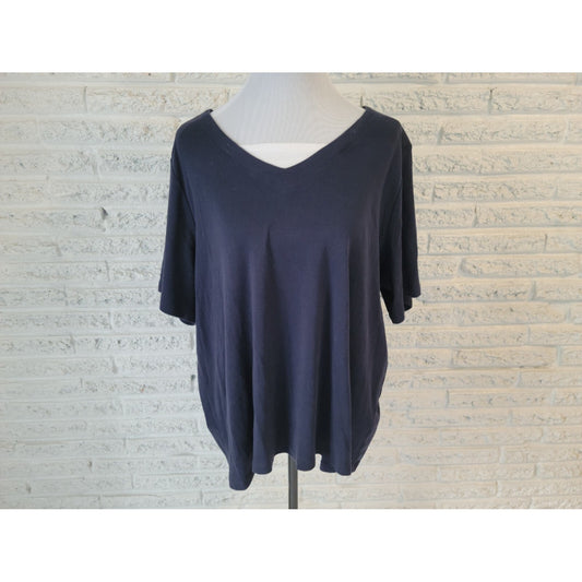 CJ Banks Womens Top 2X Plus Tee Short Sleeve Blue Cotton Basic Casual Stretch