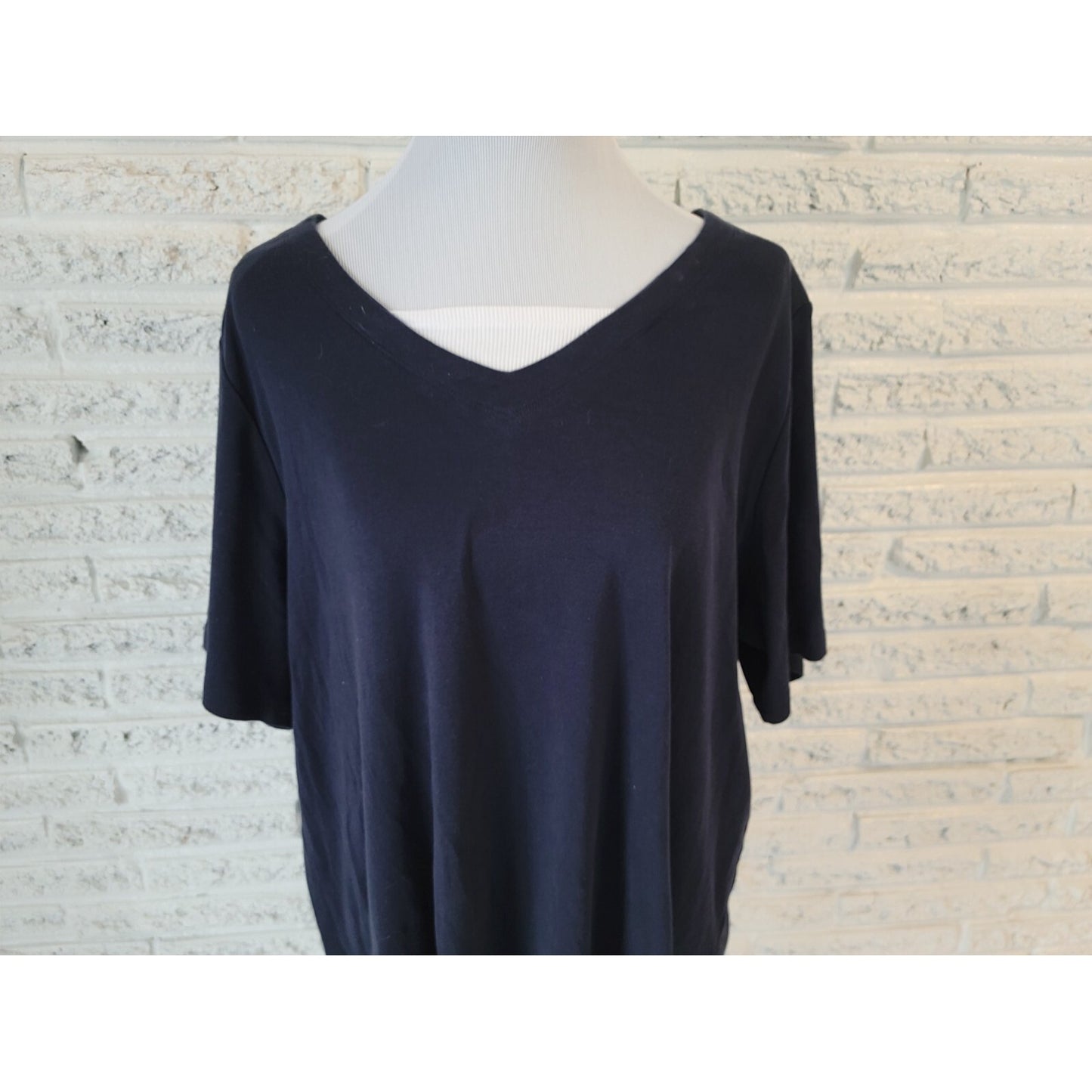 CJ Banks Womens Top 2X Plus Tee Short Sleeve Blue Cotton Basic Casual Stretch