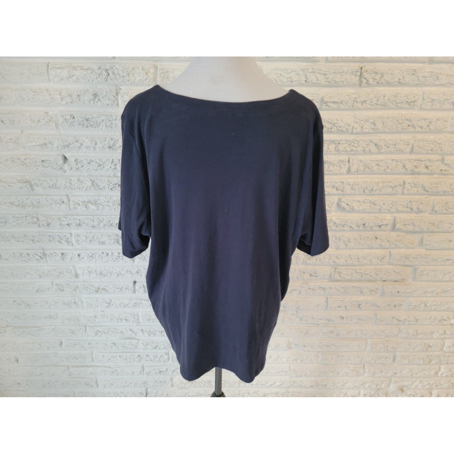 CJ Banks Womens Top 2X Plus Tee Short Sleeve Blue Cotton Basic Casual Stretch