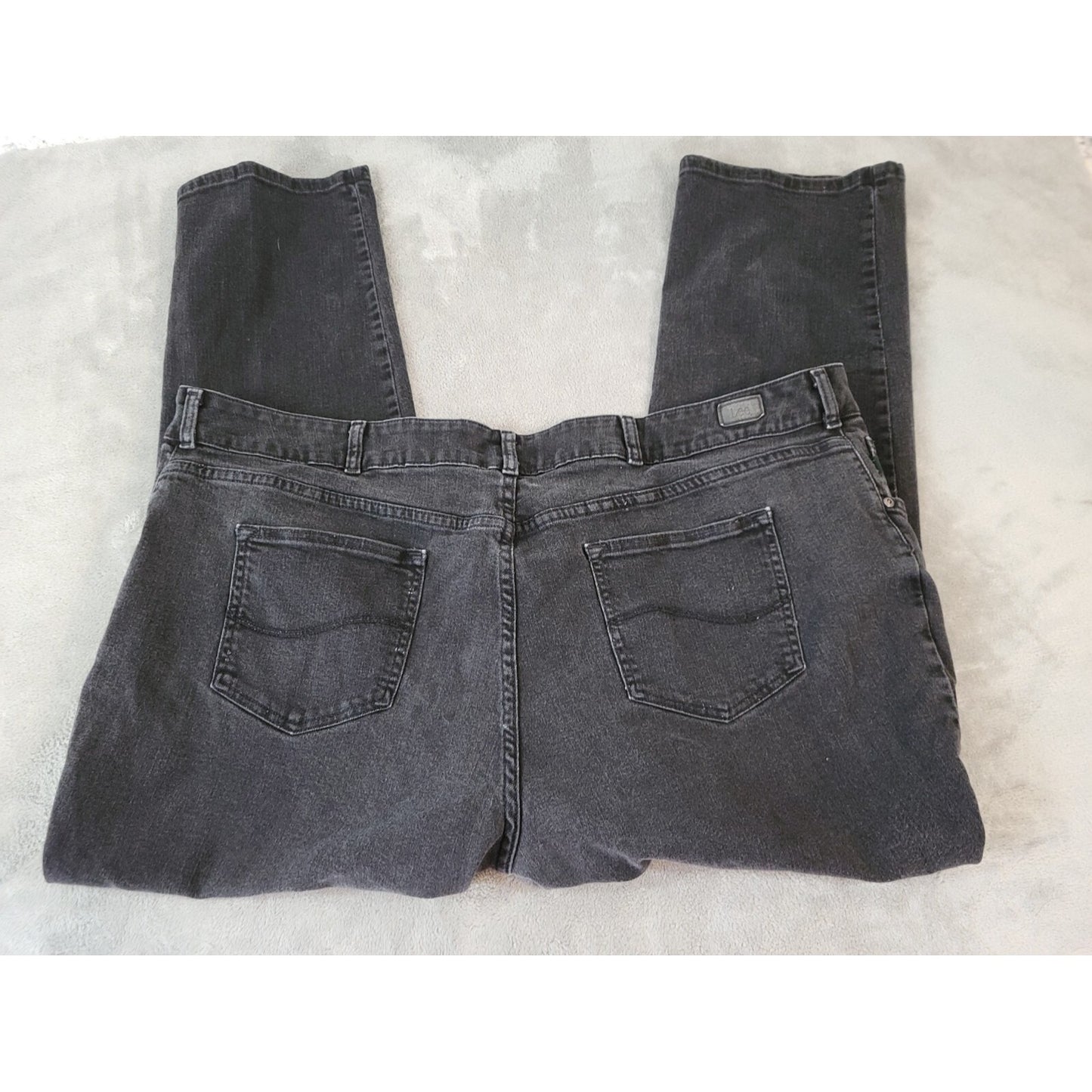 Lee Womens Jeans 26W Plus M Relaxed Fit Straight Leg Crop Black Denim Zip Fly