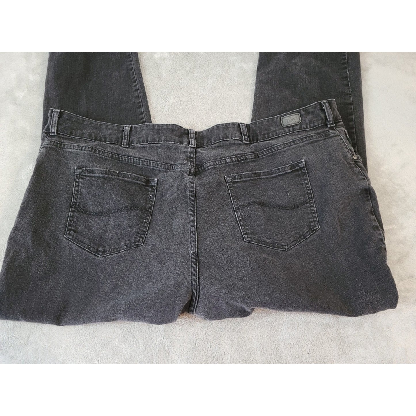 Lee Womens Jeans 26W Plus M Relaxed Fit Straight Leg Crop Black Denim Zip Fly