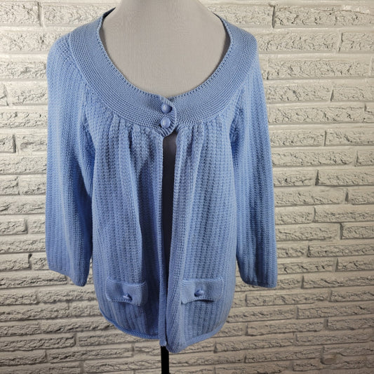 Croft Barrow Womens Sweater Extra Large XL Two Button Faux Pockets Cotton Blue