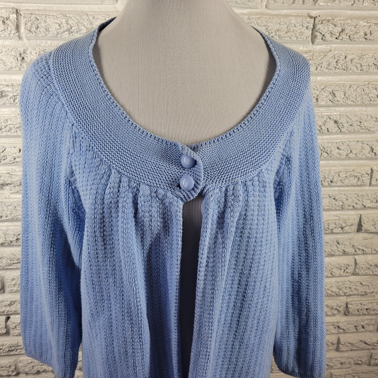 Croft Barrow Womens Sweater Extra Large XL Two Button Faux Pockets Cotton Blue