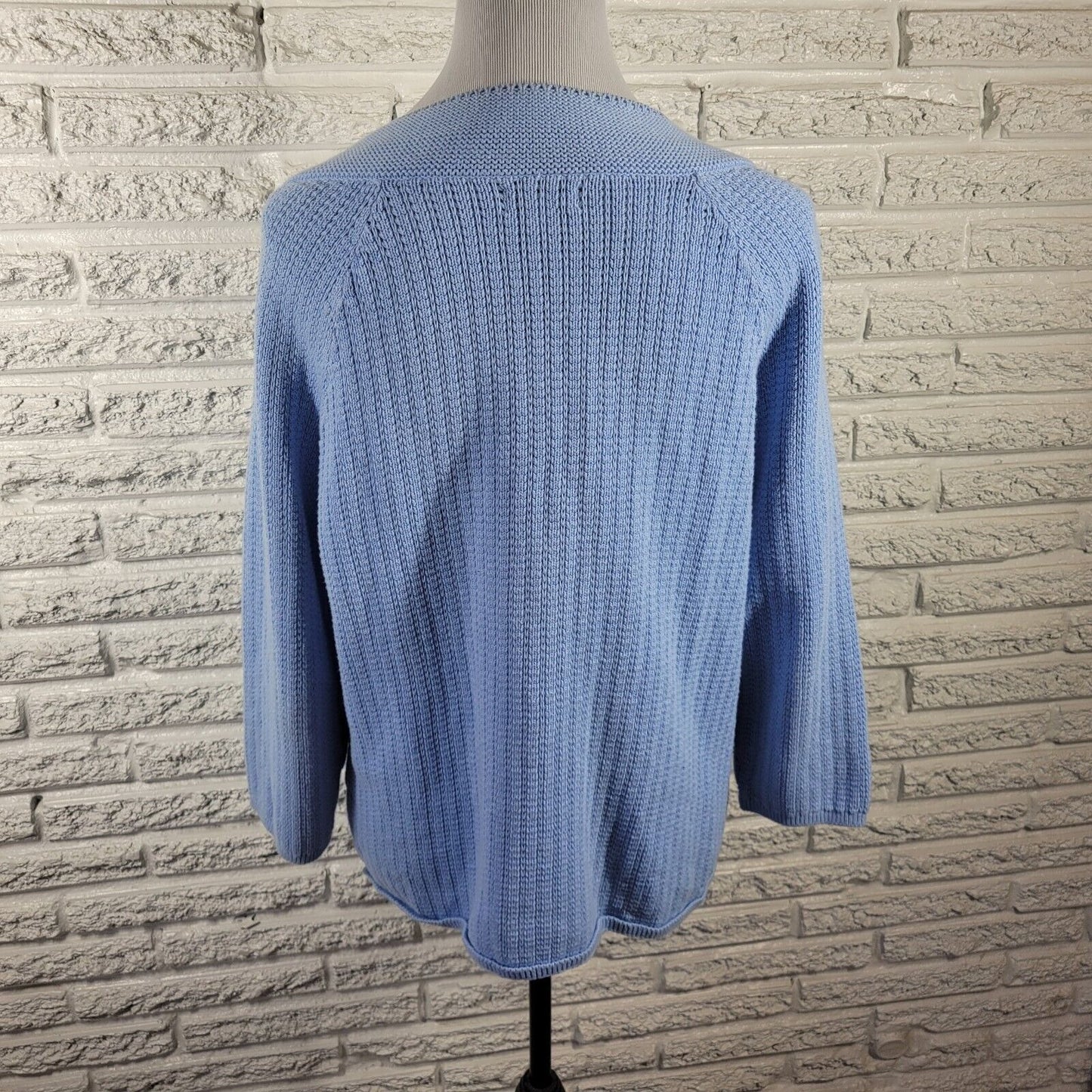 Croft Barrow Womens Sweater Extra Large XL Two Button Faux Pockets Cotton Blue