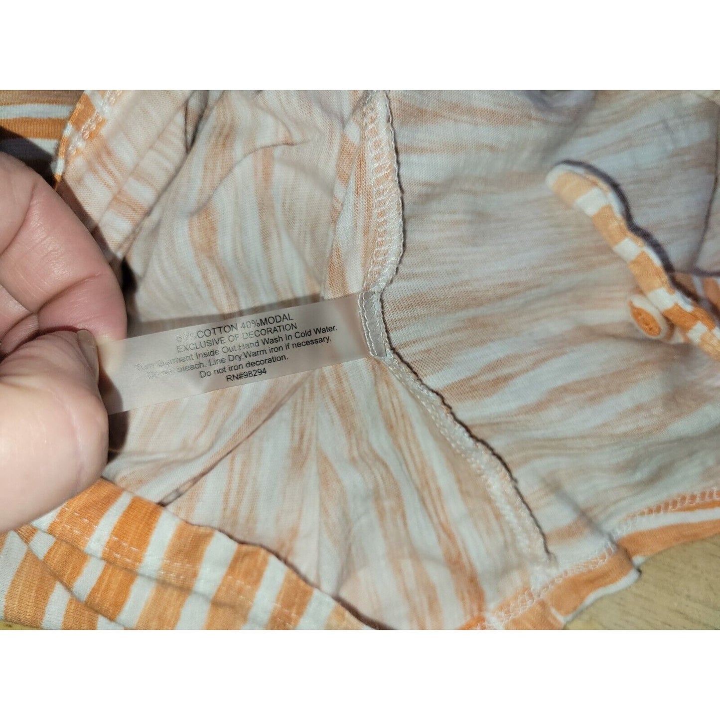 Onque Casual Womens Top 2X Plus Tee Orange Stripe Tied Hem Sequins Lightweight