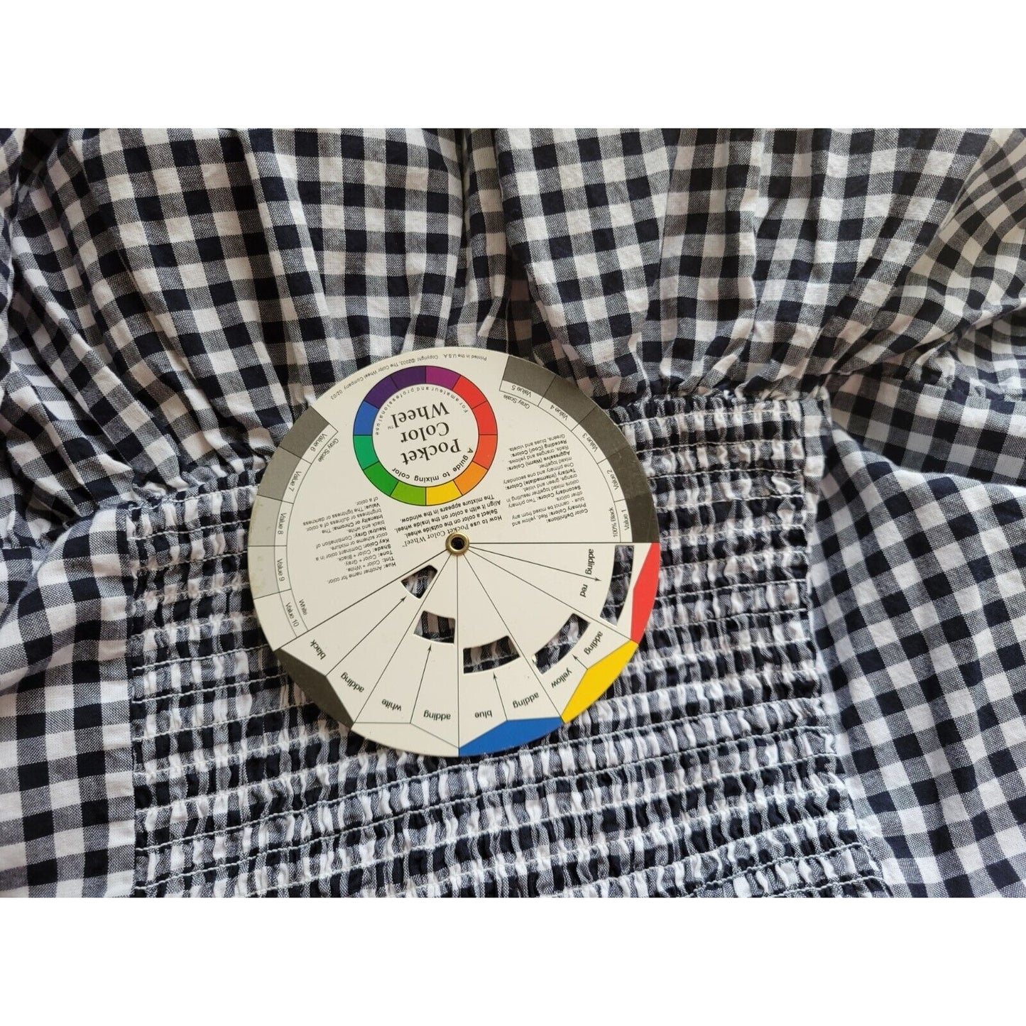 Terra Sky Womens Top 2X Plus Puff Sleeve Black Gingham Check Smocked Back Casual