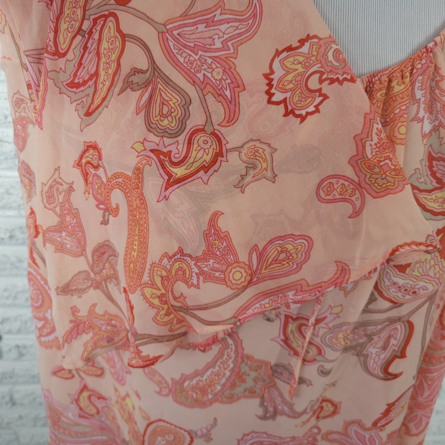 New York Co Womens Top XL Bell Sleeve Orange Paisley Lightweight Polyester Sheer