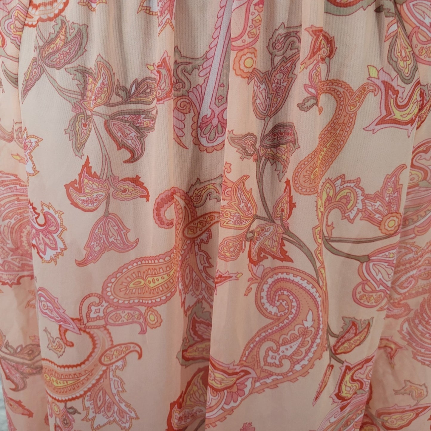 New York Co Womens Top XL Bell Sleeve Orange Paisley Lightweight Polyester Sheer