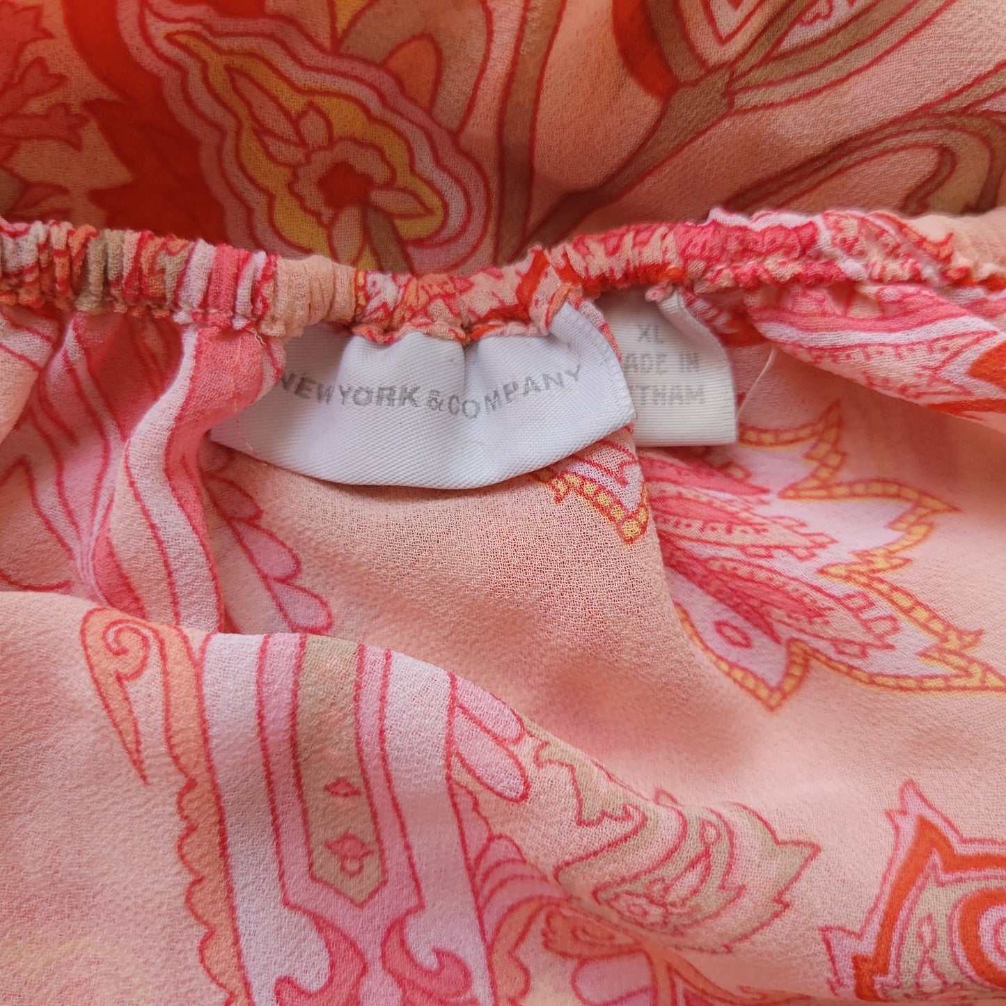 New York Co Womens Top XL Bell Sleeve Orange Paisley Lightweight Polyester Sheer