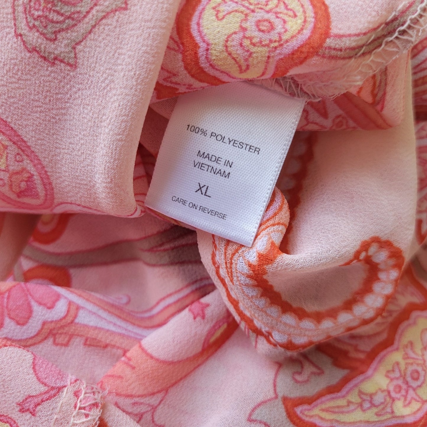 New York Co Womens Top XL Bell Sleeve Orange Paisley Lightweight Polyester Sheer