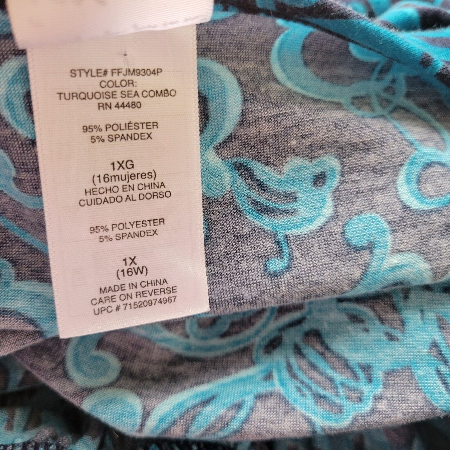 Just My Size Womens Top 1X Plus Long Sleeve Cowl Neck Blue Abstract Soft Comfy