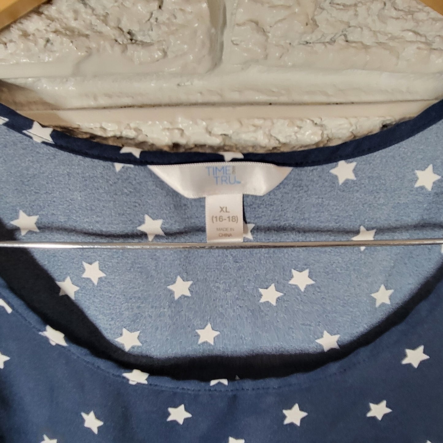 Fourth of July Time Tru Womens Top XL 16 18 Tank Patriotic Polyester Blue Stars