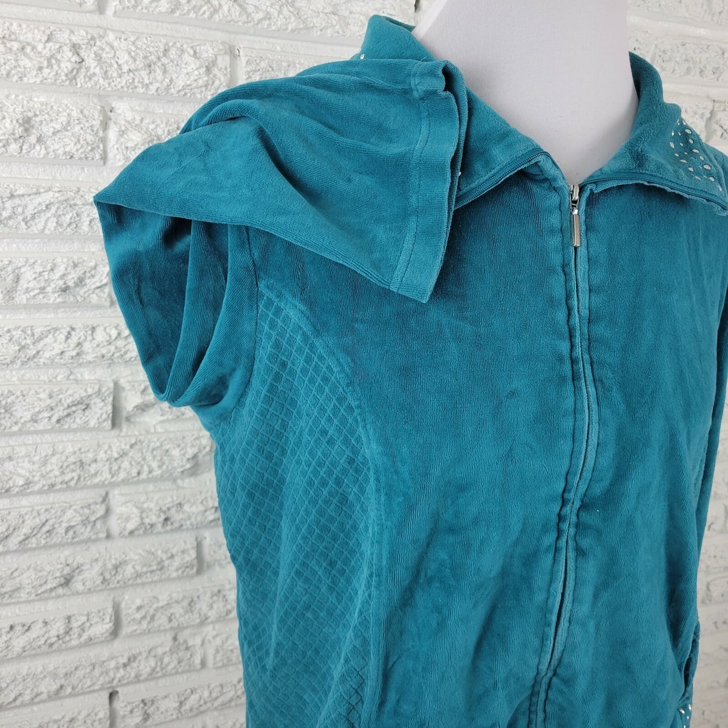 Alfred Dunner Womens Jacket 18 Plus Blue Green Corduroy Studded Casual Collar