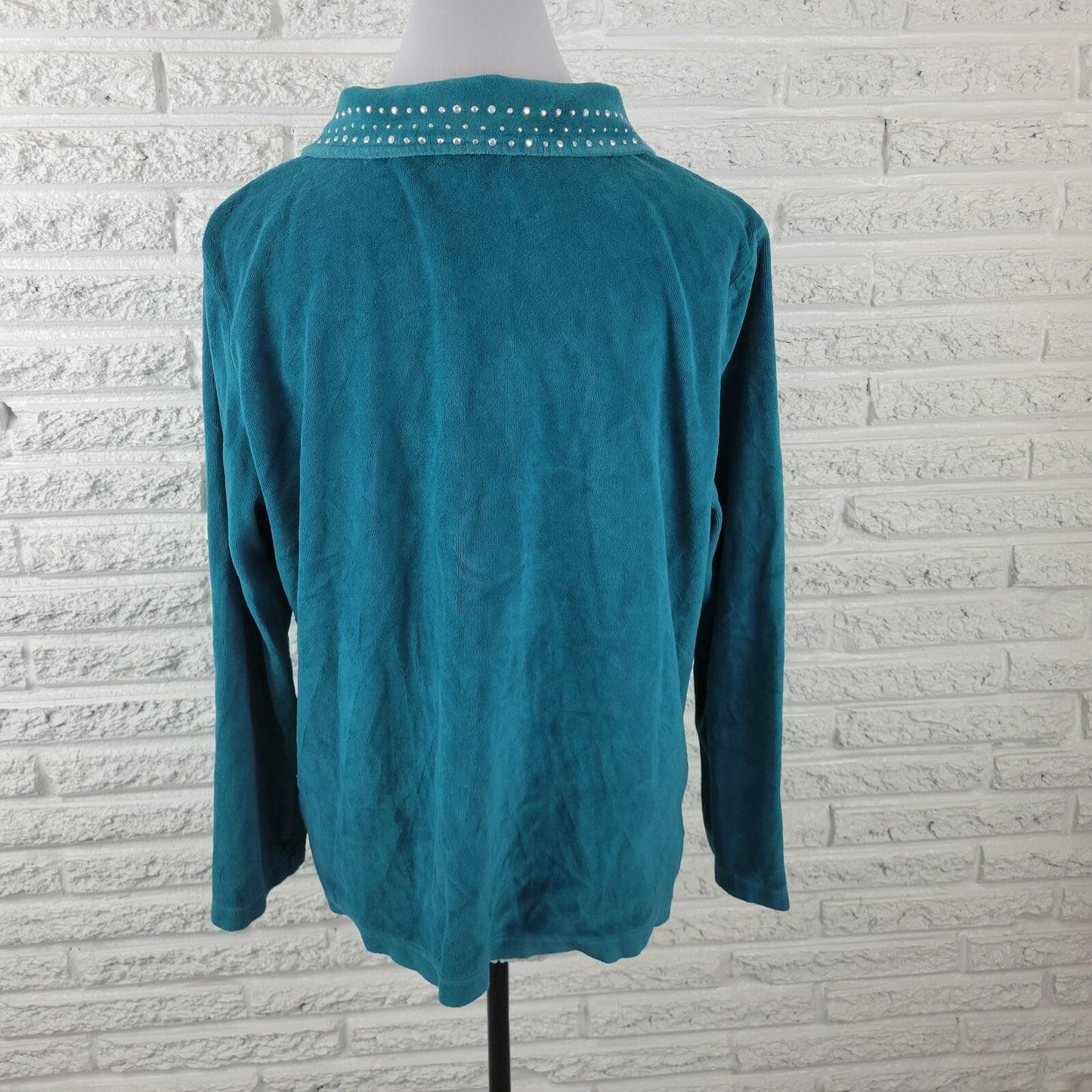 Alfred Dunner Womens Jacket 18 Plus Blue Green Corduroy Studded Casual Collar