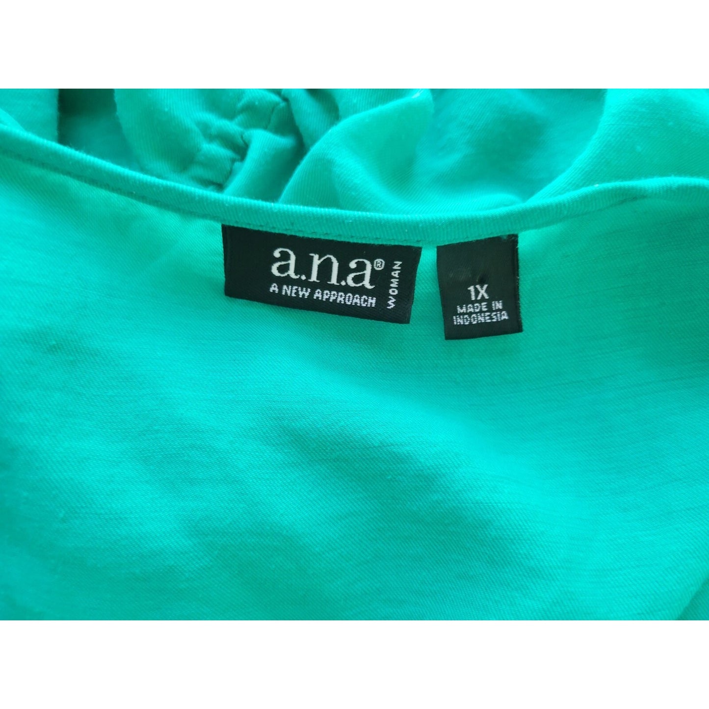 Ana Women Top 1X Plus Batwing Sleeve Blue Green Polyester Comfort Waist Crochet