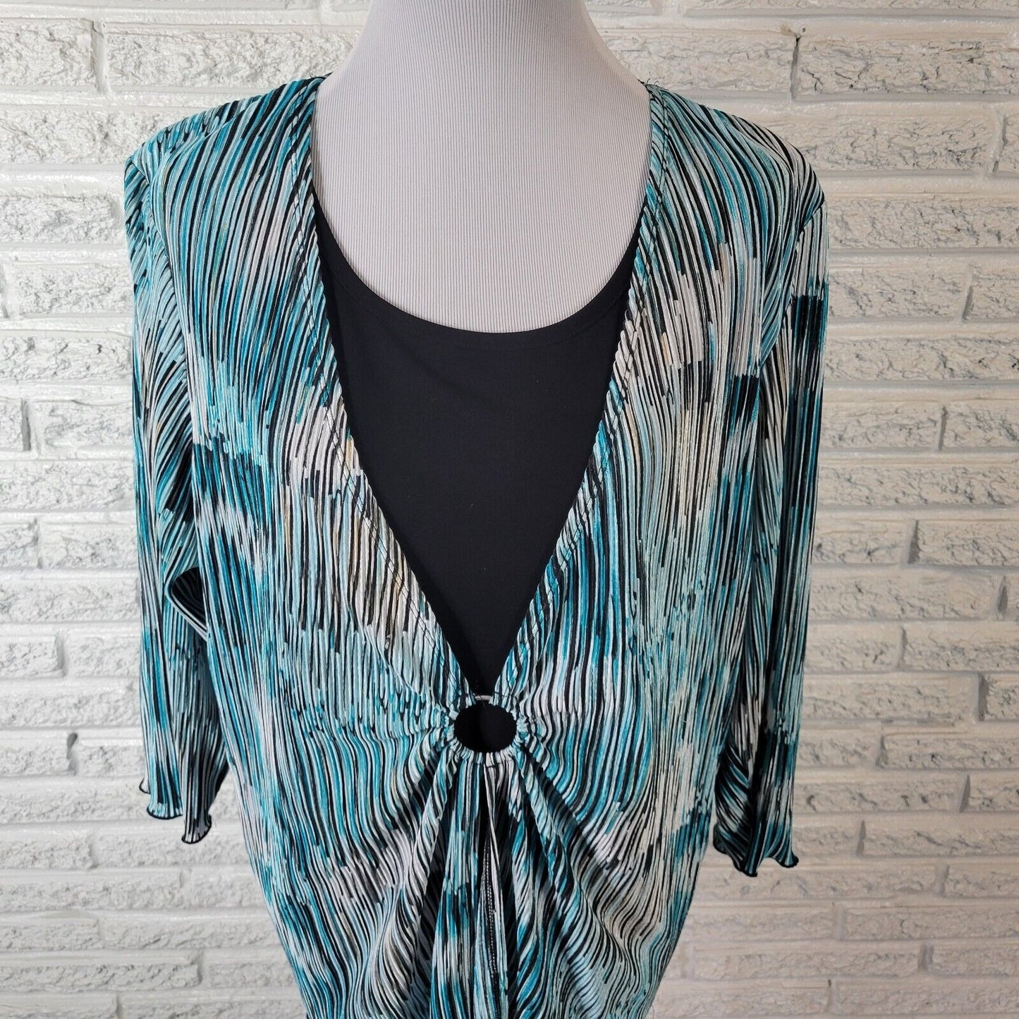 Allison Daley II Womens Top 2X 3/4 Sleeve Blue Black Stripe Crinkle Lightweight