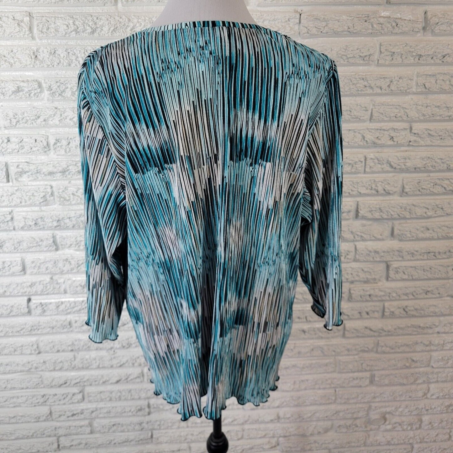 Allison Daley II Womens Top 2X 3/4 Sleeve Blue Black Stripe Crinkle Lightweight