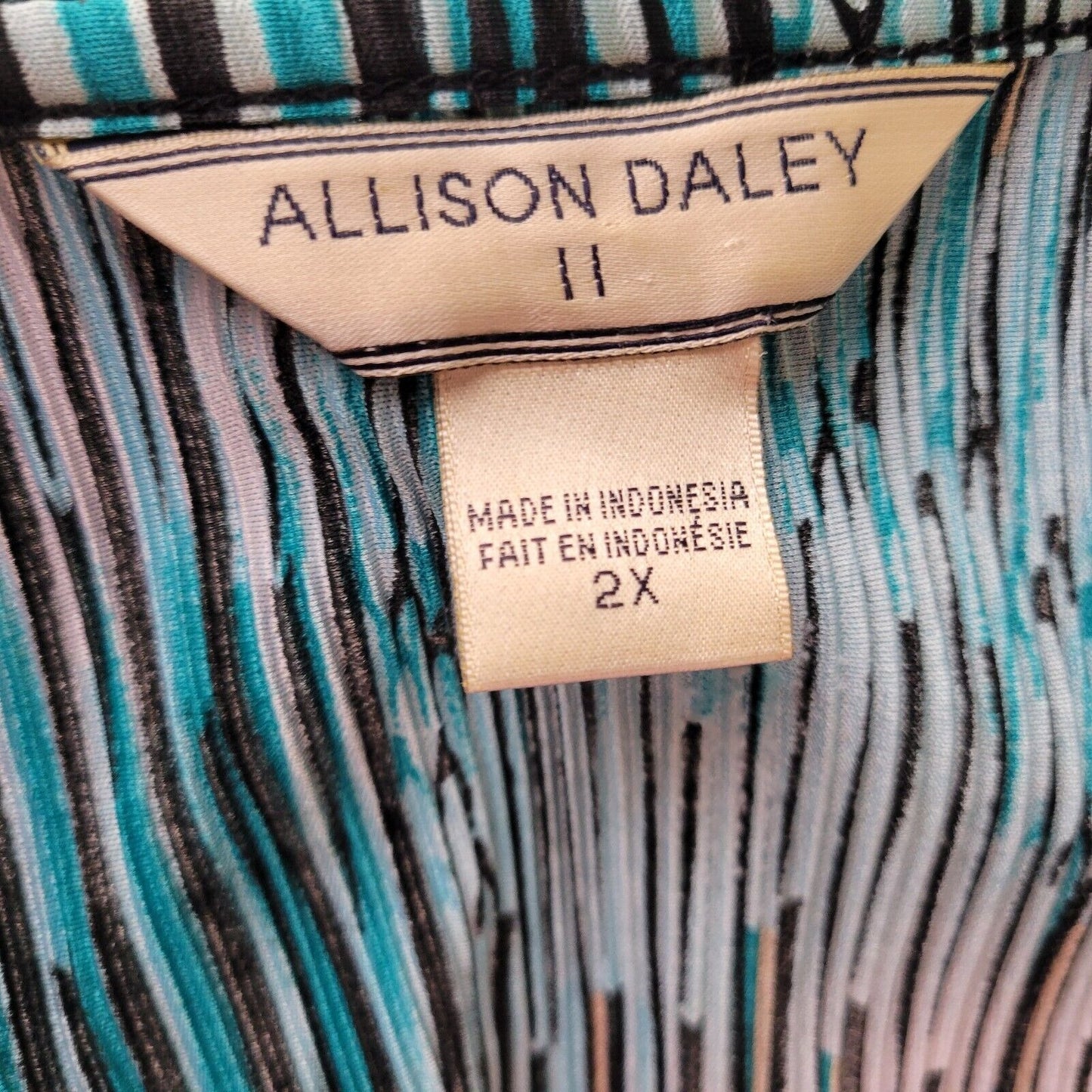 Allison Daley II Womens Top 2X 3/4 Sleeve Blue Black Stripe Crinkle Lightweight