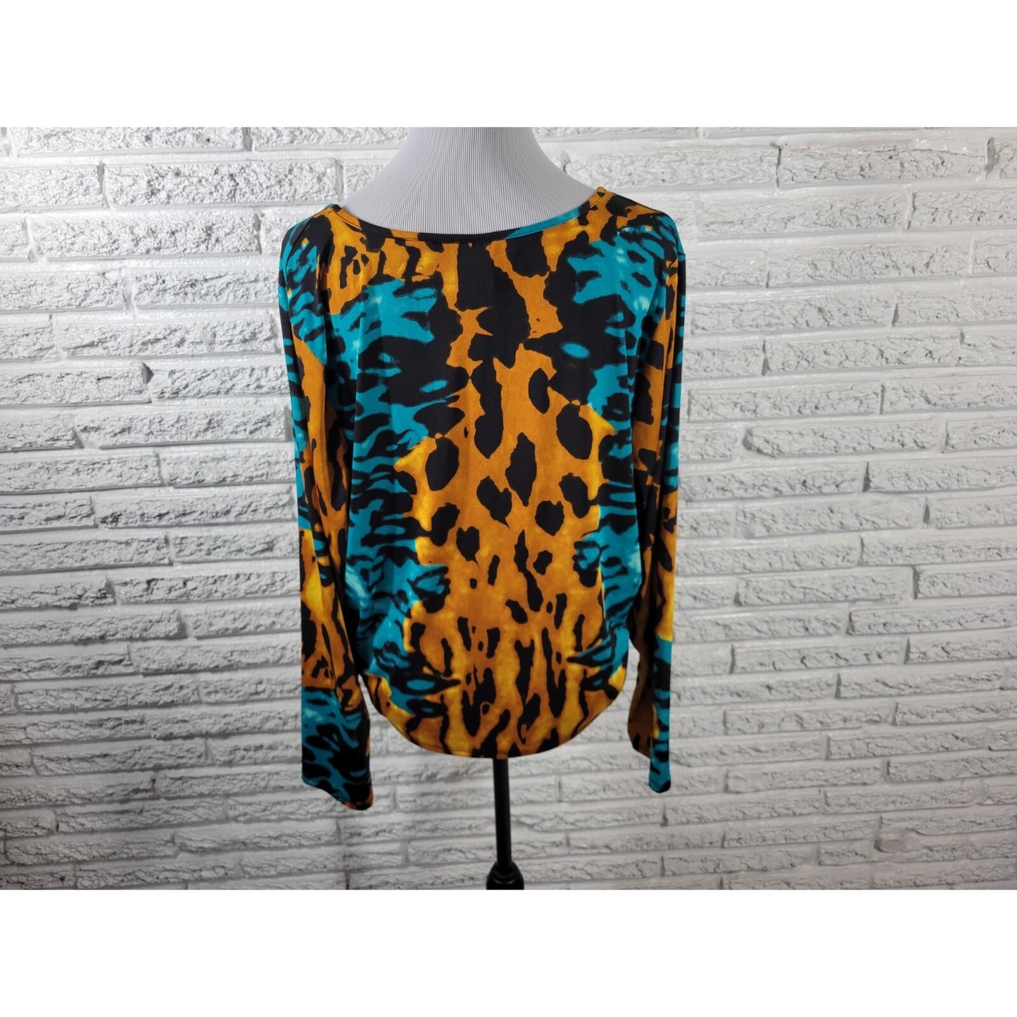 Ashley Stewart Womens Top 18 20 Plus Crop Long Sleeve Blue Animal Print Ruched