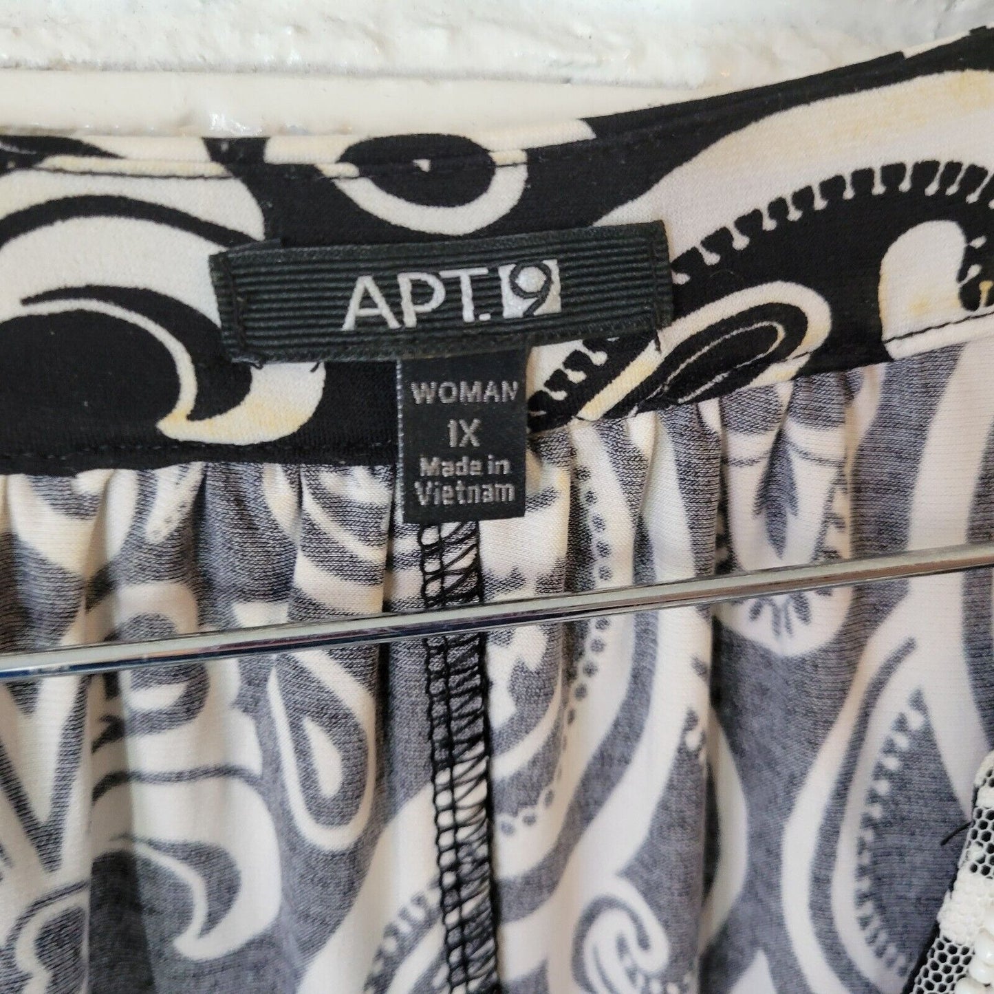 Apt 9 Womens Dress 1X Plus Tank Mini Black White Paisley Poly Blend Beaded Comfy