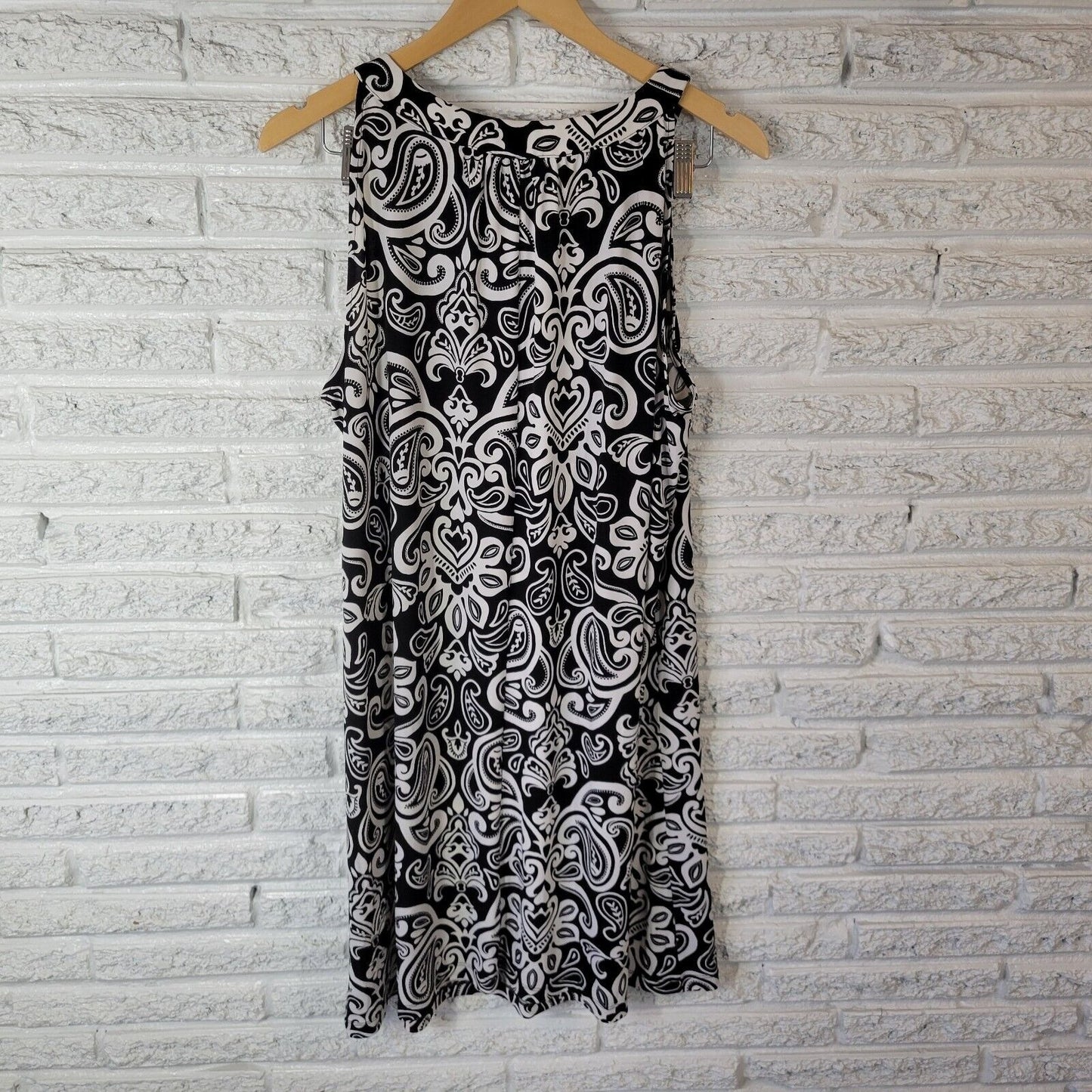 Apt 9 Womens Dress 1X Plus Tank Mini Black White Paisley Poly Blend Beaded Comfy