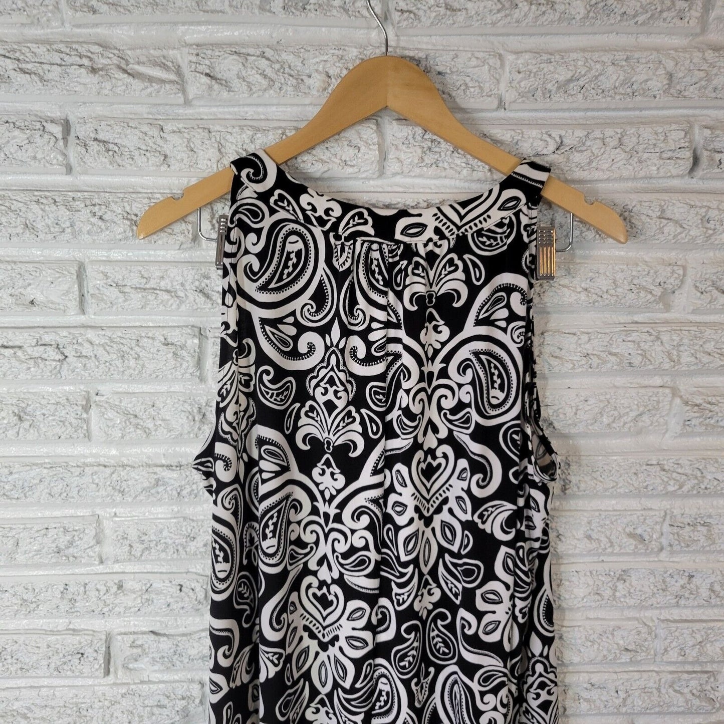 Apt 9 Womens Dress 1X Plus Tank Mini Black White Paisley Poly Blend Beaded Comfy