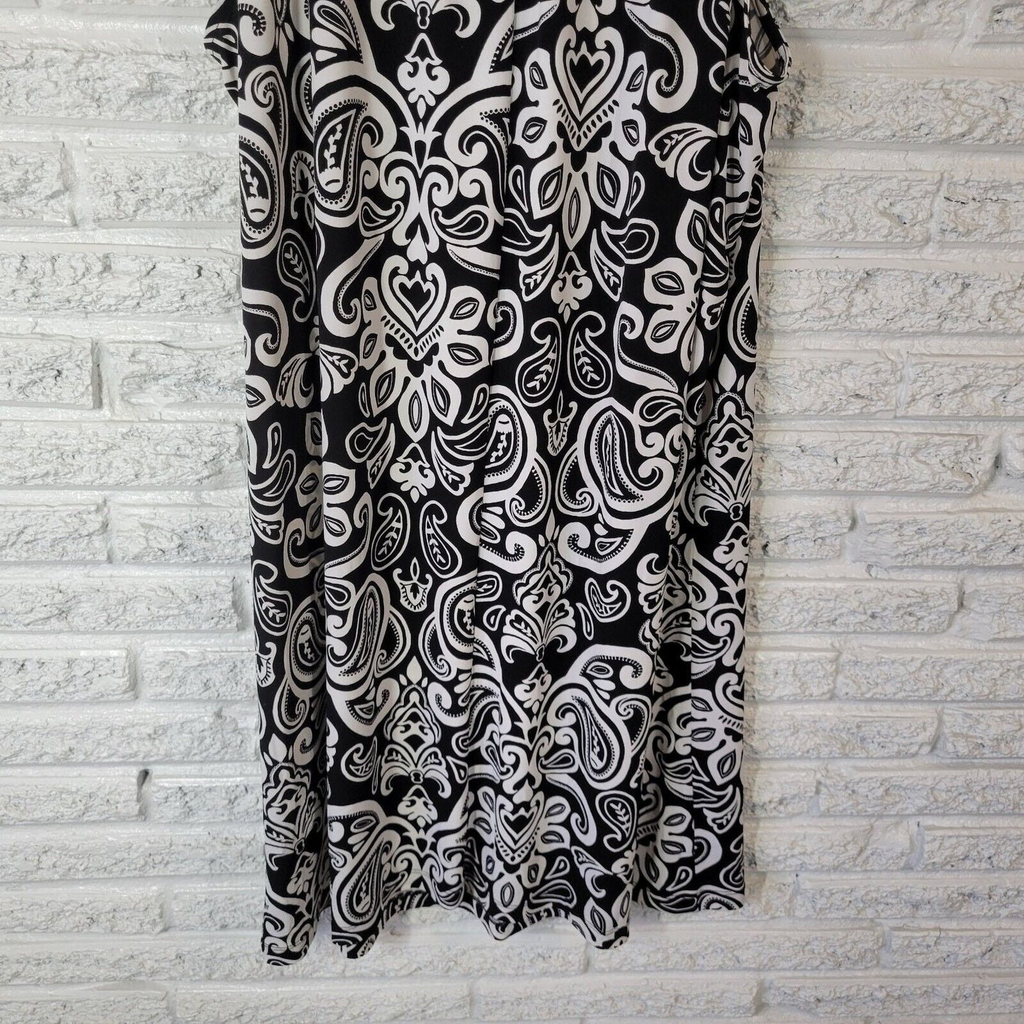Apt 9 Womens Dress 1X Plus Tank Mini Black White Paisley Poly Blend Beaded Comfy