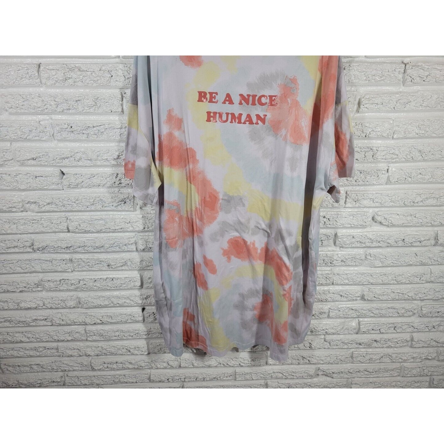 Secret Treasures Womens Pajama Top 2X 3X Plus Gown Pink Tie Dye Be a Nice Human