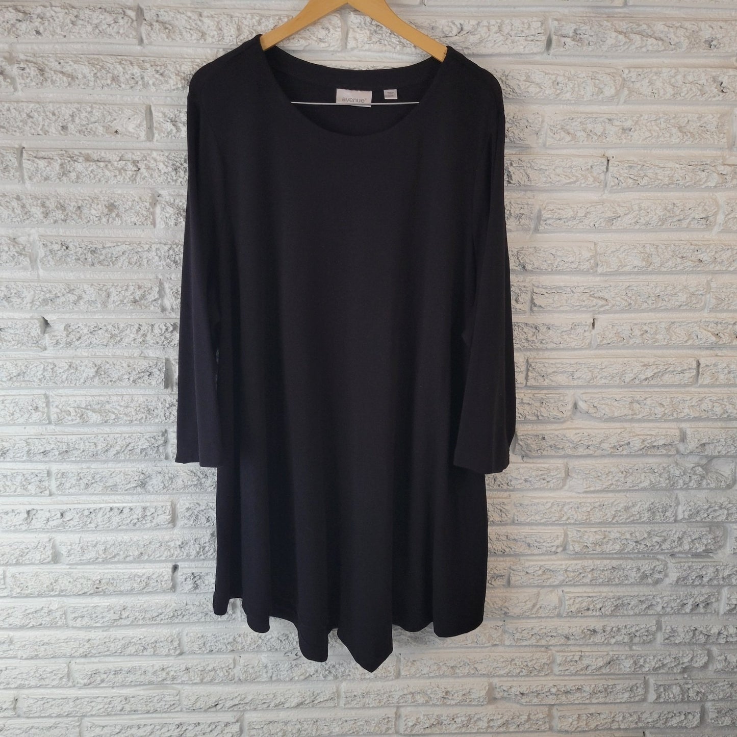 Avenue Womens Dress 26 28 Plus Mini 3/4 Sleeve Knit Black Casual Poly Blend