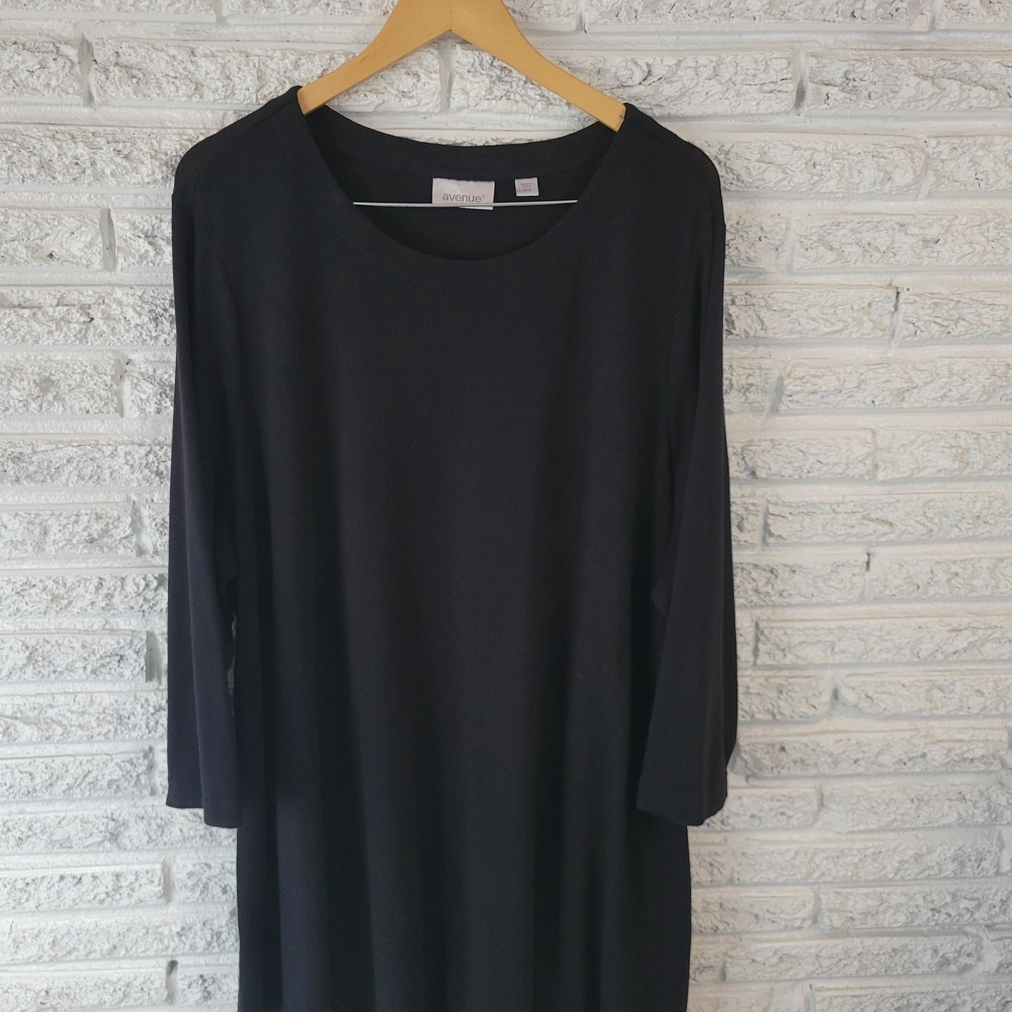 Avenue Womens Dress 26 28 Plus Mini 3/4 Sleeve Knit Black Casual Poly Blend