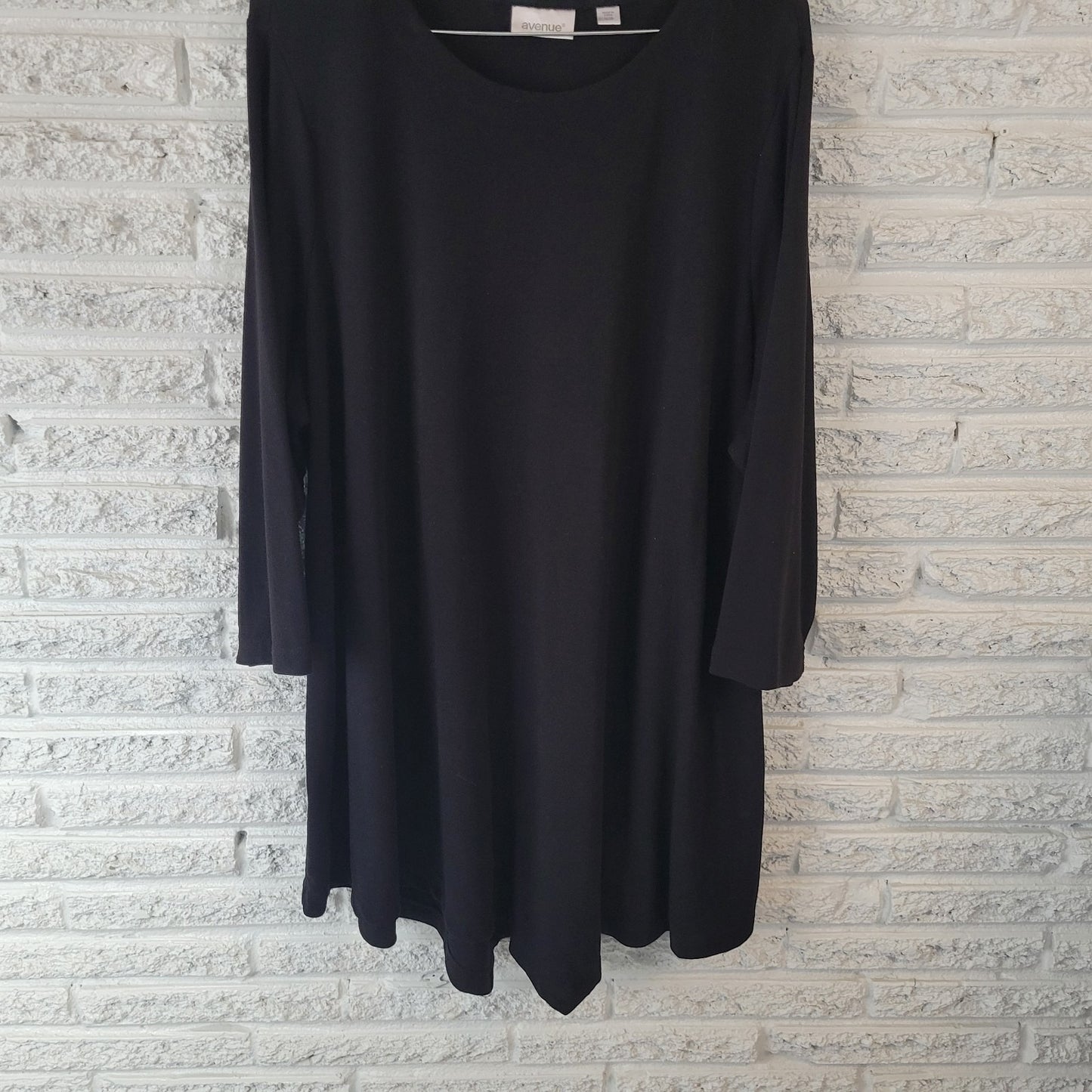 Avenue Womens Dress 26 28 Plus Mini 3/4 Sleeve Knit Black Casual Poly Blend