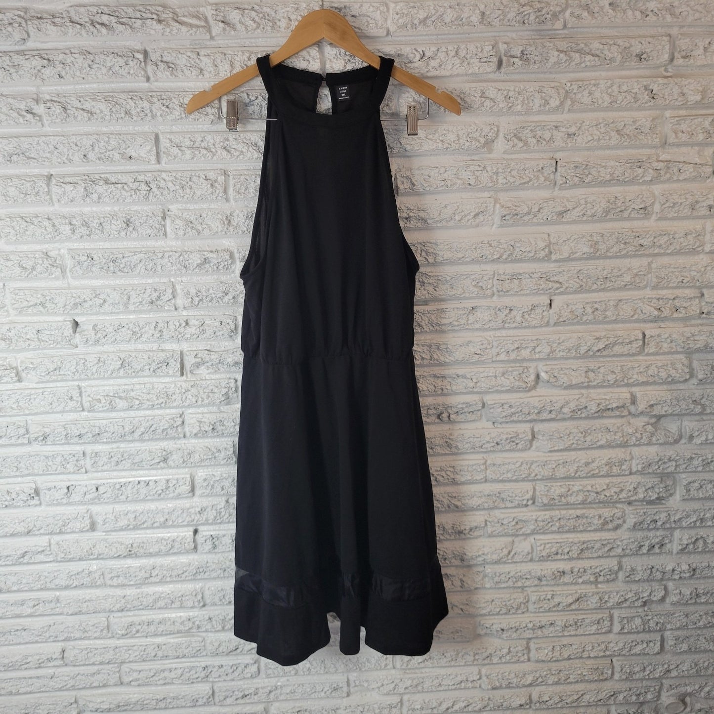 Shein Curve Women Dress 3XL Plus Fit Flare Sleeveless Black Halter Keyhole Back