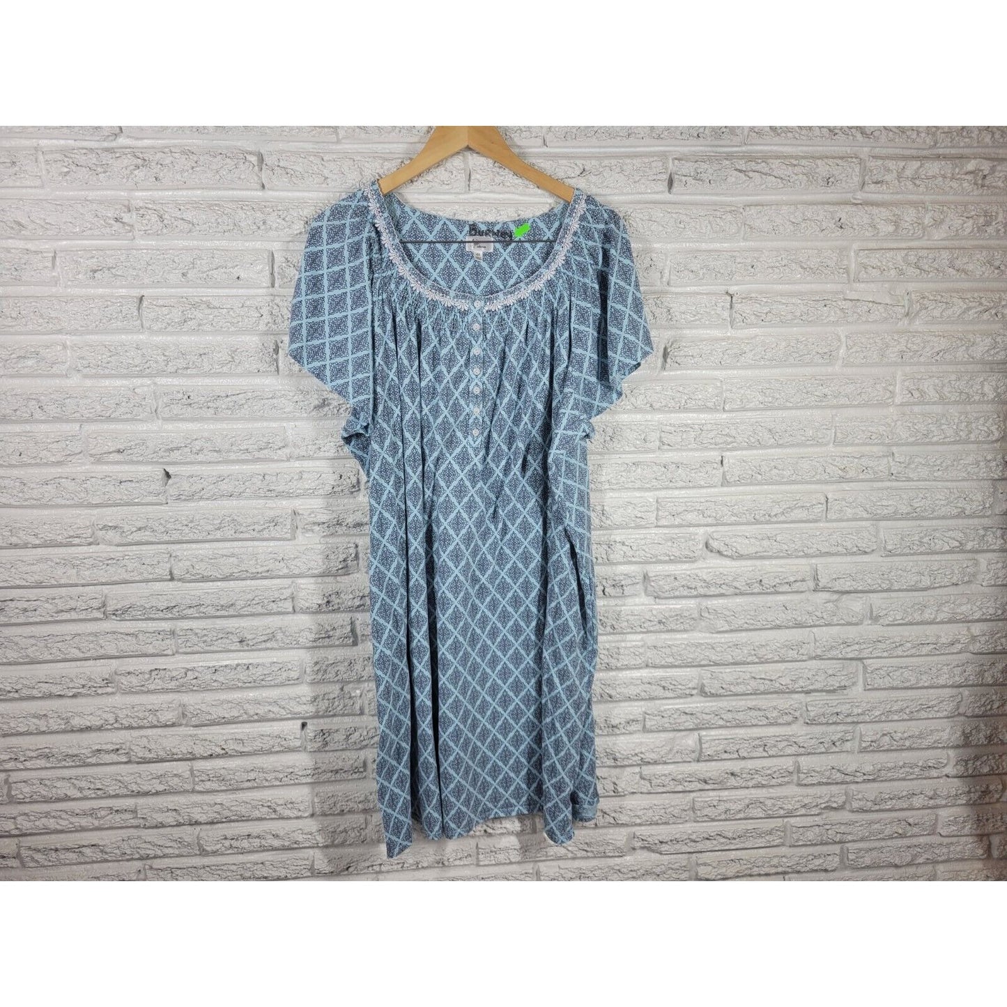 Aria Women Robe 4X Plus Blue Geometric Quarter Button Pockets Kaftan Lightweight