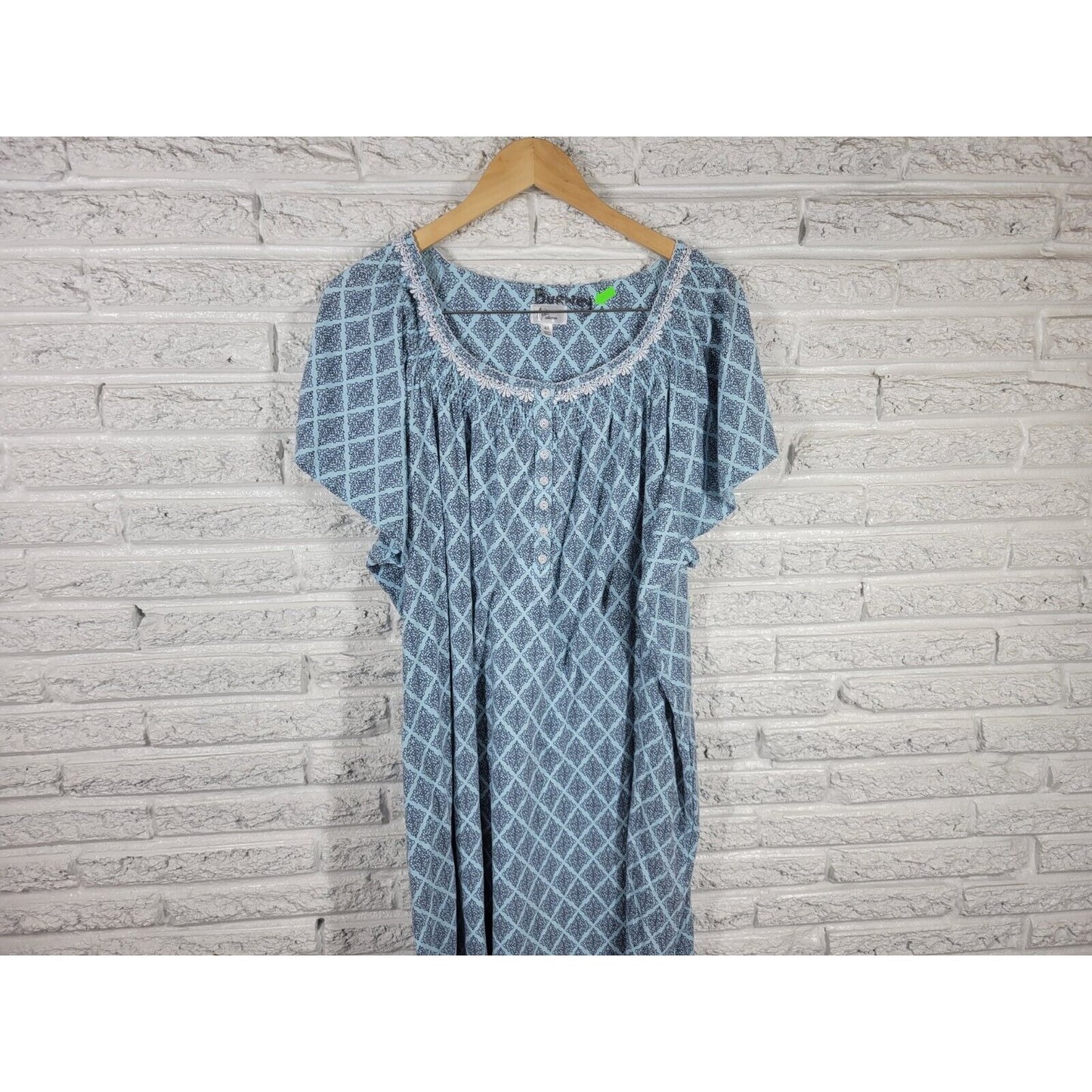 Aria Women Robe 4X Plus Blue Geometric Quarter Button Pockets Kaftan Lightweight