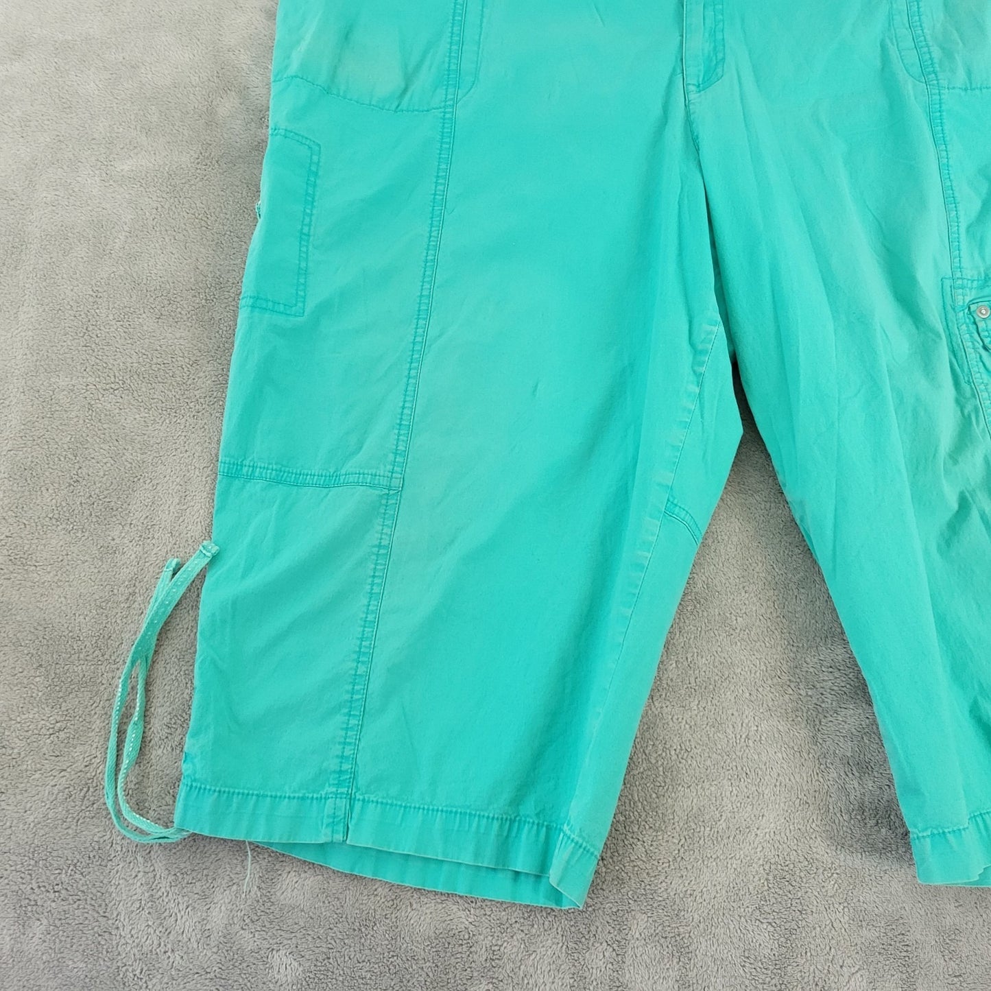 Cato Womens Pants 24W Plus Capri Blue Green Cotton Blend Zip Fly Comfy Tied Hems