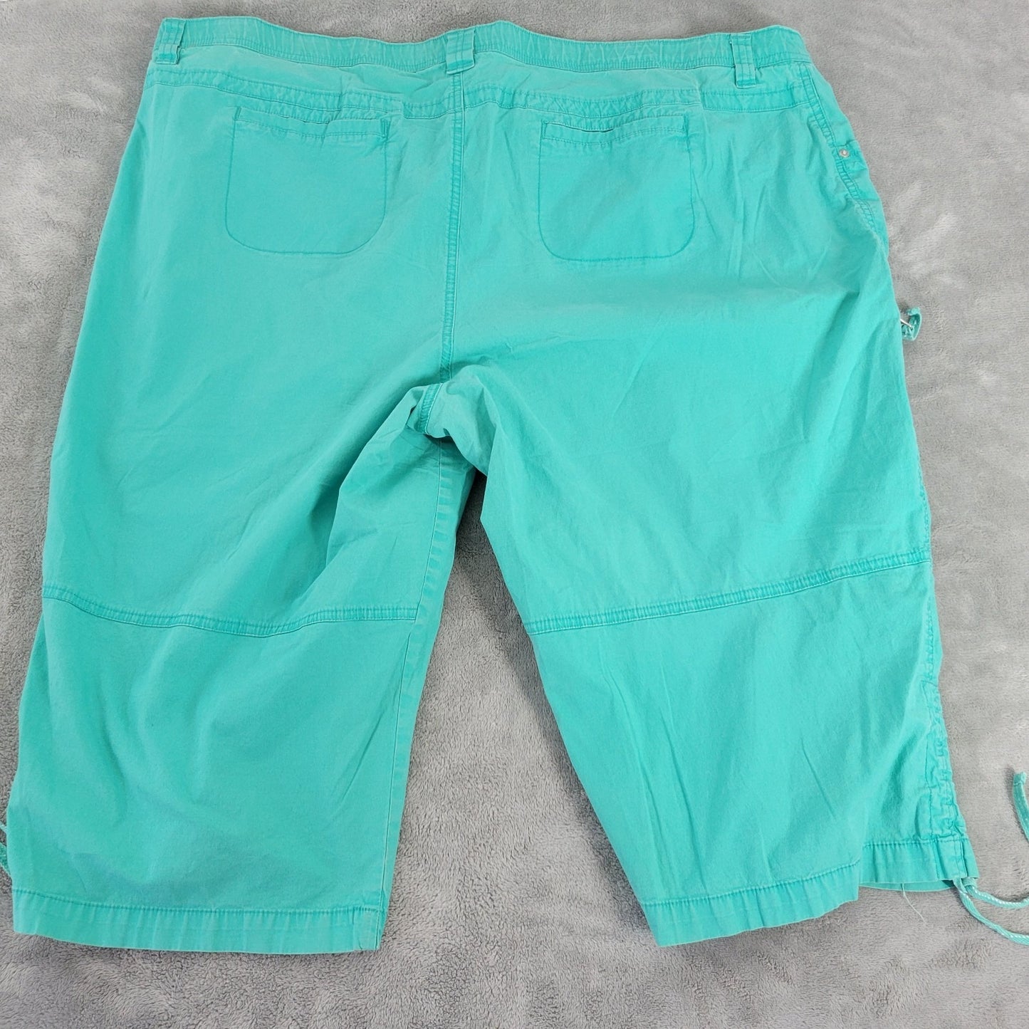 Cato Womens Pants 24W Plus Capri Blue Green Cotton Blend Zip Fly Comfy Tied Hems