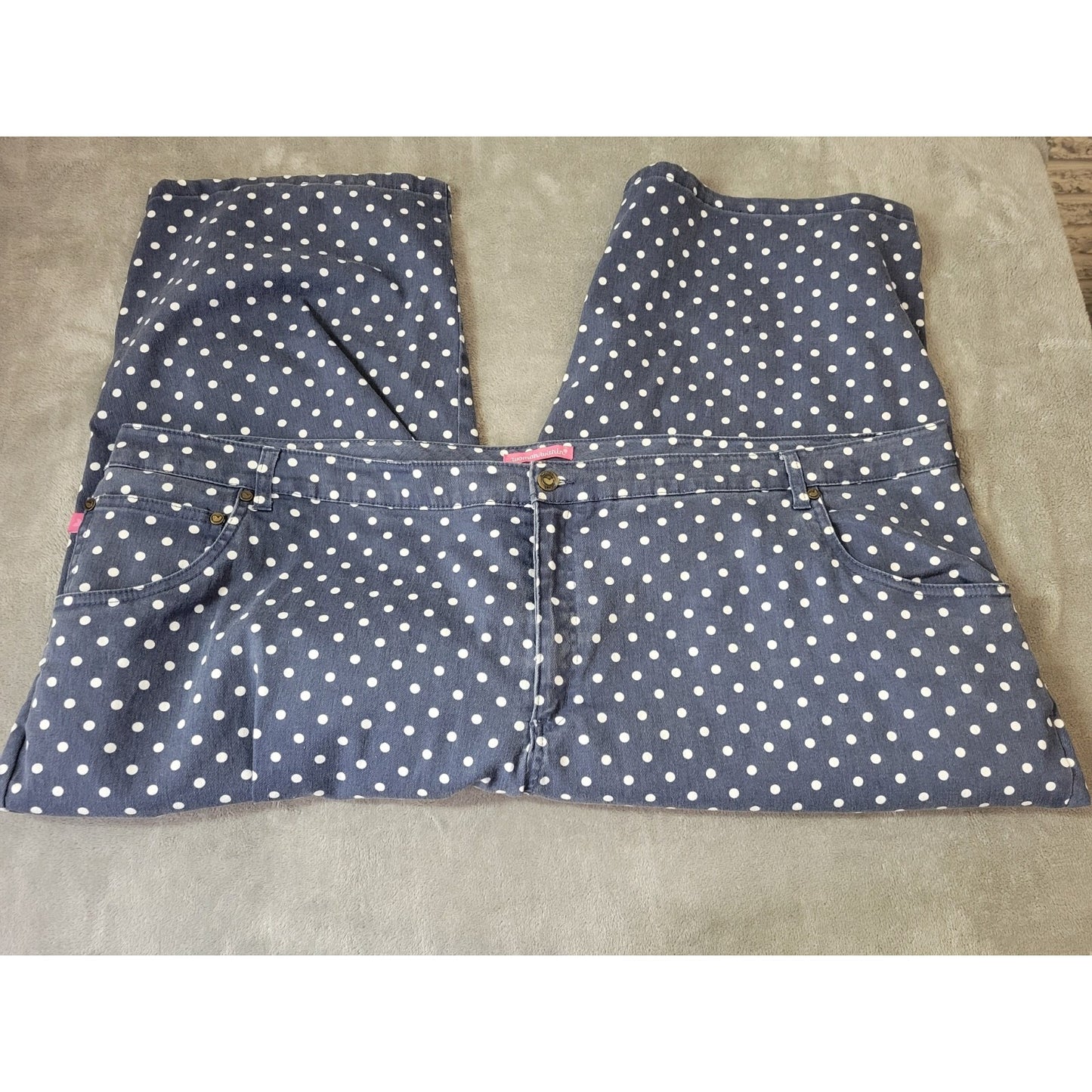 Woman Within Womens Jeans 34W Plus Capri Blue Denim Polka Dot Zip Cotton Blend